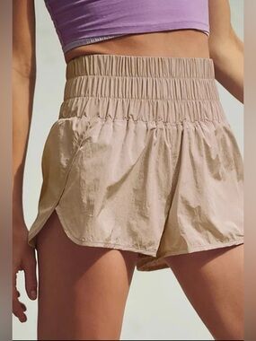 FP Movement "The Way Home " Smocked High Rise Running Shorts Size L Clay